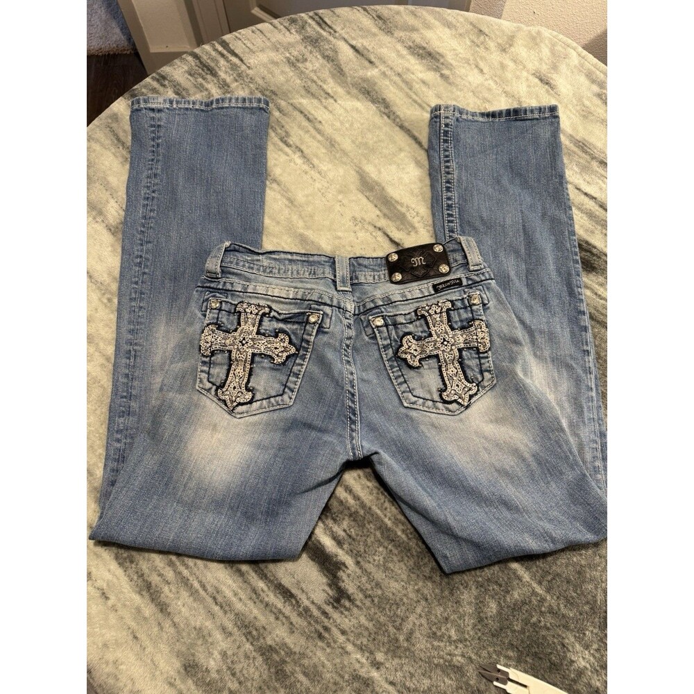 Miss Me Y2k Signature Boot Blue Jeans Embellished Cross Women Size 29 Bootcut